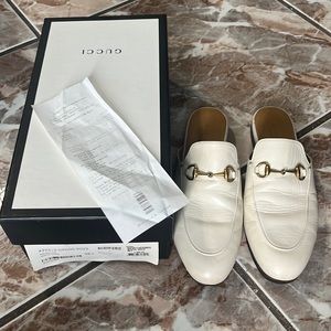 gucci malaga kid princetown mule size 38 1/2 mystic white